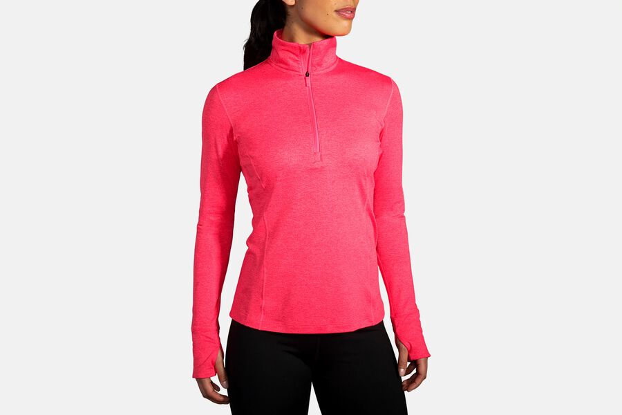 Brooks Women's Dash 1/2 Zip Outerwear Heather Fluoro Pink ( EZCNR2519 )